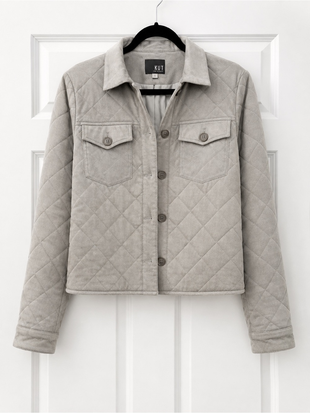KUT from the Kloth Light Gray Faux Suede Quilted Cropped Jacket *FREE SHIPPING* - Picture 1 of 4